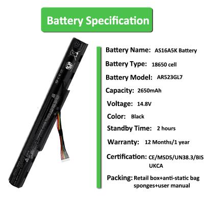 AS16A5k バッテリー Acer E5 475G 573G E15 ラップトップ用
